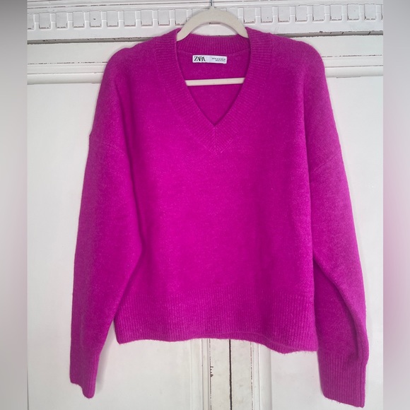 Zara Sweaters - Zara Bright Pink/Fuchsia V-neck Sweater